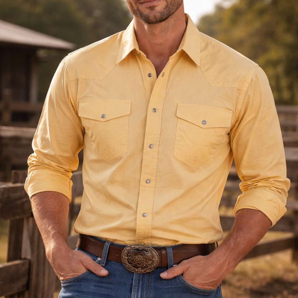 Roper Men’s Yellow Western Pearl Snap Shirt | Size M | Long Sleeve Cowboy